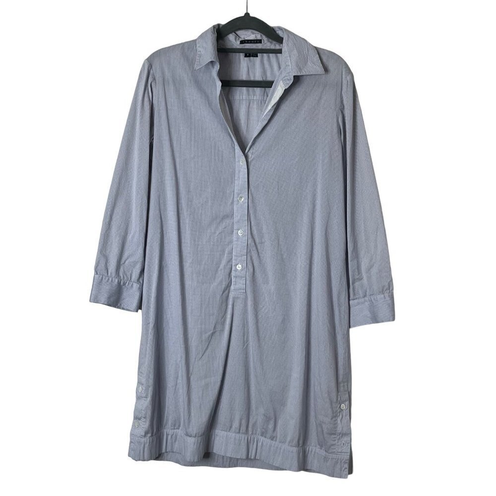 Theory Dalya 3/4 Sleeve‎ Shift Shirt Dress Blue White Popover Size 4